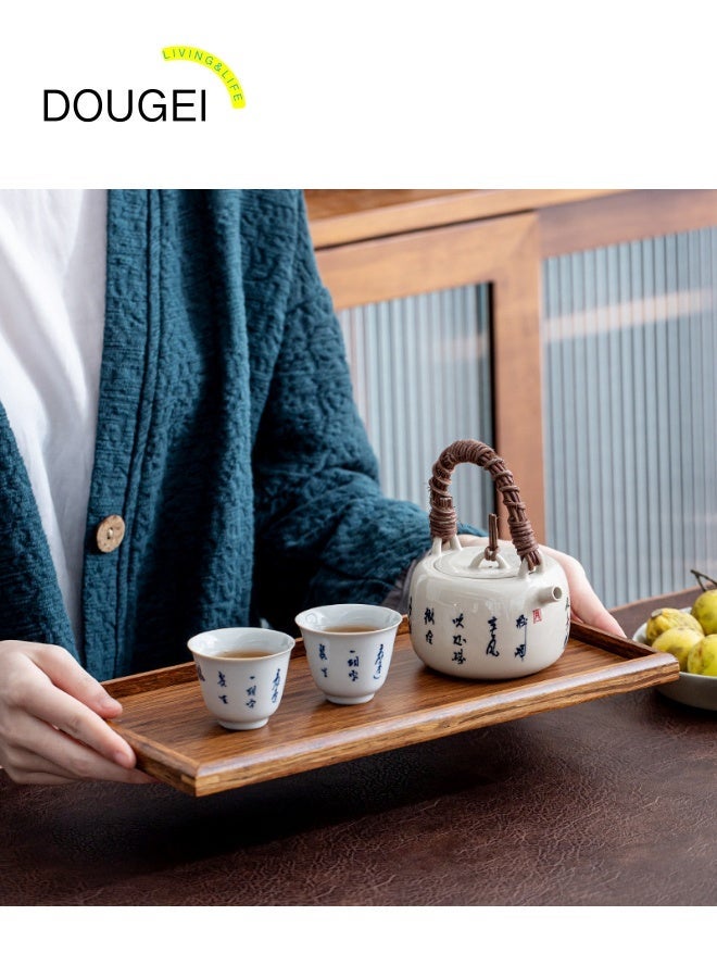 دوغي صينية تقديم قهوة، صينية خشبية، صينية شاي خشبية مستطيلة، طبق فواكه ووجبات خفيفة وحلويات، صينية طاولة قهوة، منظم لسطح الطاولة لمطبخك وديكور المنزل - Image 2